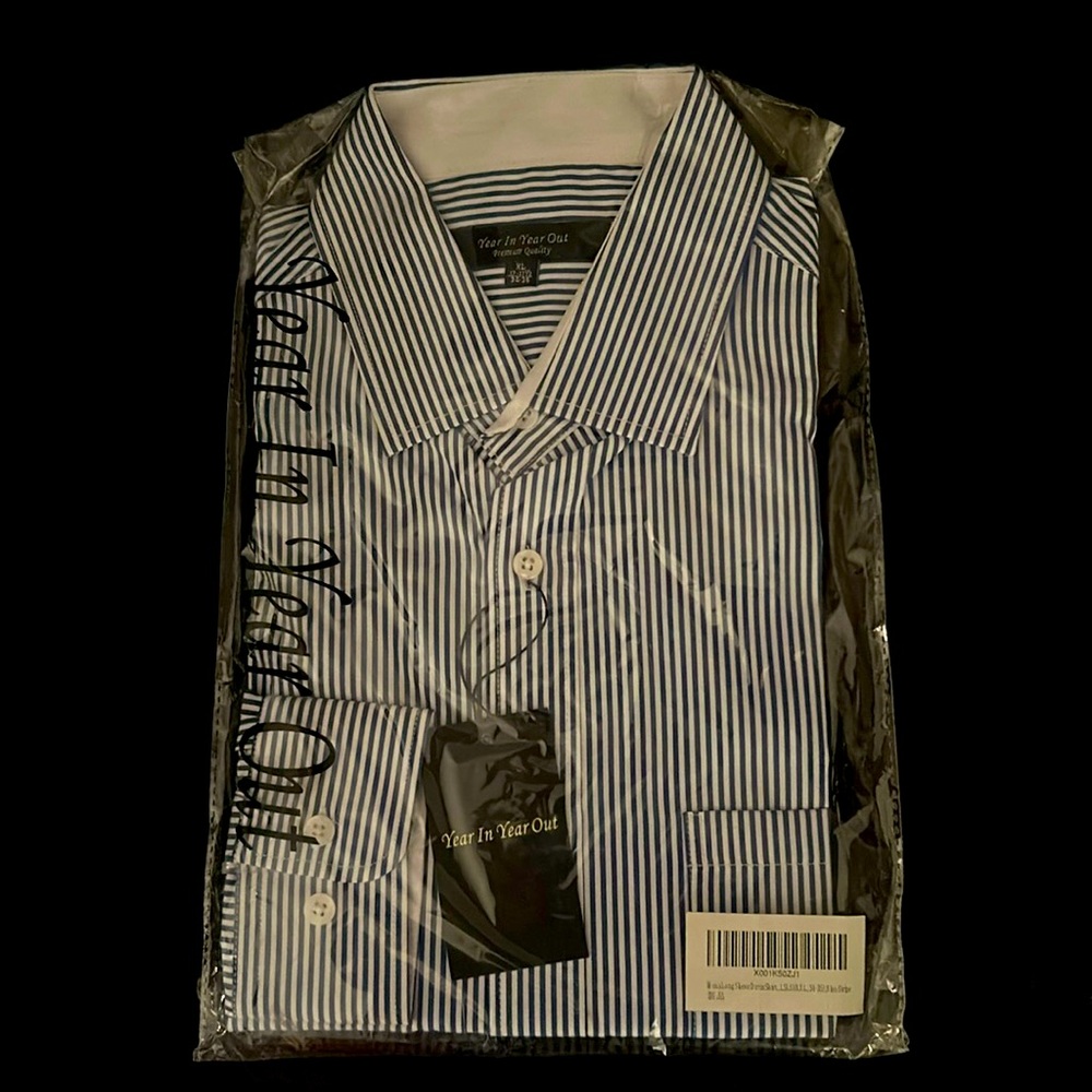 Year in Year Out: Men’s XL: Long Sleeve Dress Shirt: Blue Stripe: new in bag